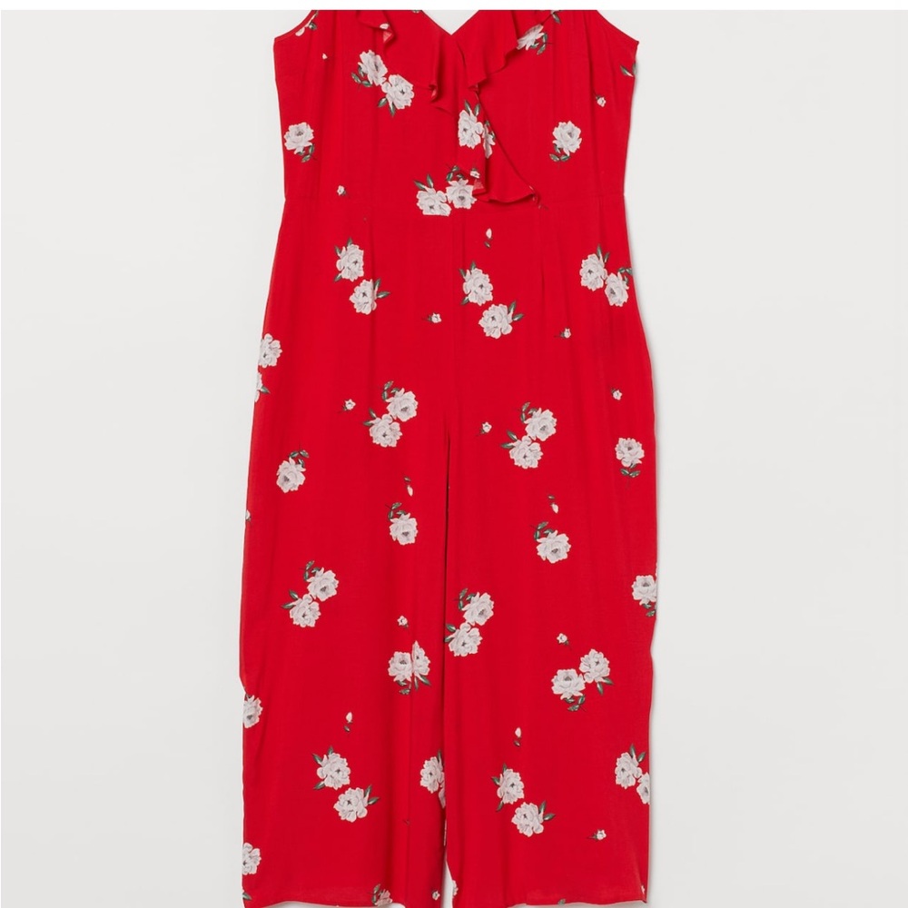 H&M Floral Red Jumpsuit - ankle/calf length - size 0